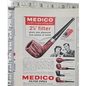Vintage Medico Filter Pipes Gold Crest Dark Claret New York Print Ad 1964